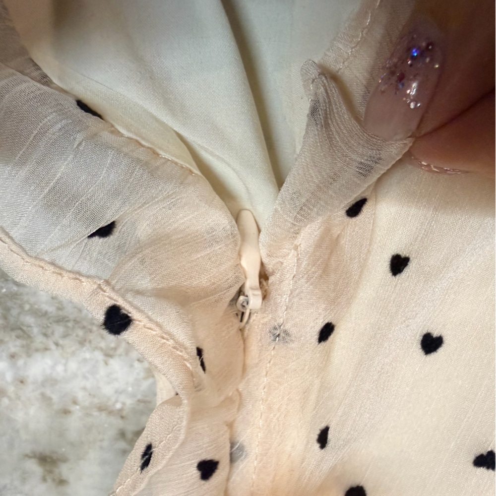 Choosy NWT Cream Heart Print Chiffon Dress Bow Neck Ruffle Hem Size 12 - Picture 3 of 12